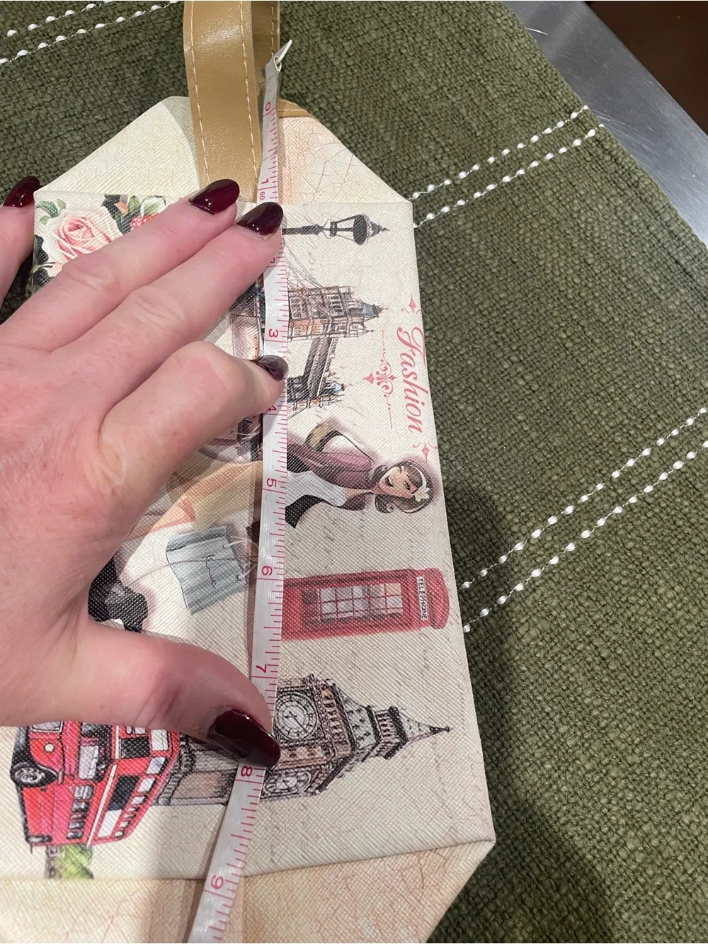 Beige London Print Cosmetic Bag with Gold Handle